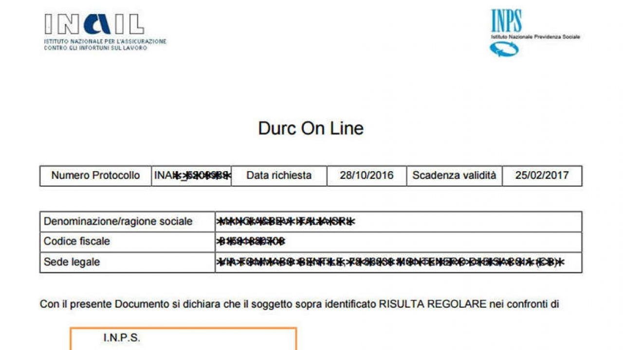 INAIL: aggiornamento del servizio di consultazione del DURC online