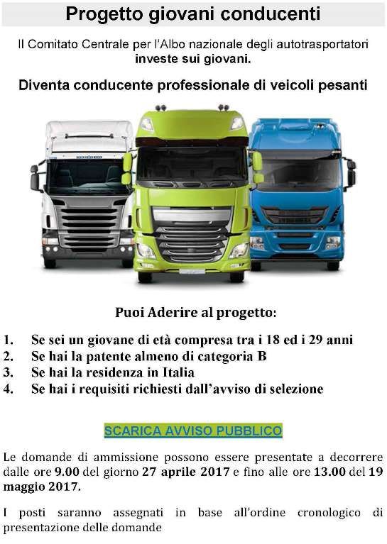 Progetto “Giovani conducenti”: dal 27 aprile il via alle domande per acquisire patente e CQC con i corsi finanziati dall’Albo dell’autotrasporto.