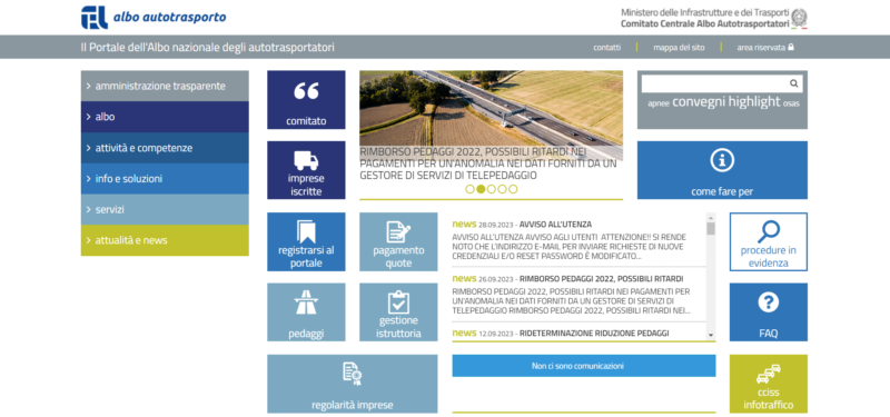 Albo Autotrasportatori: cambio indirizzo e-mail per richiedere nuove credenziali e/o reset password