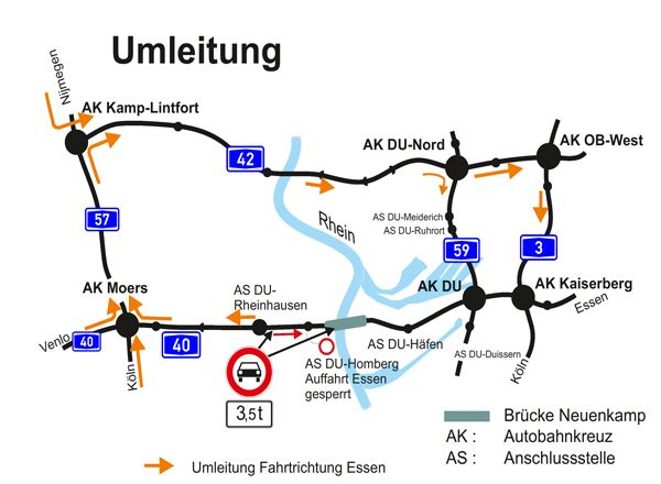 Germania: A40. Ponte sul Reno presso Duisburg. Stop ai veicoli > 3,5 ton. l