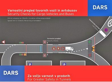 Controlli di sicurezza con termoscanning per veicoli merci e autobus prima della galleria KaravanKe sull’autostrada A2 tra Slovenia e Austria