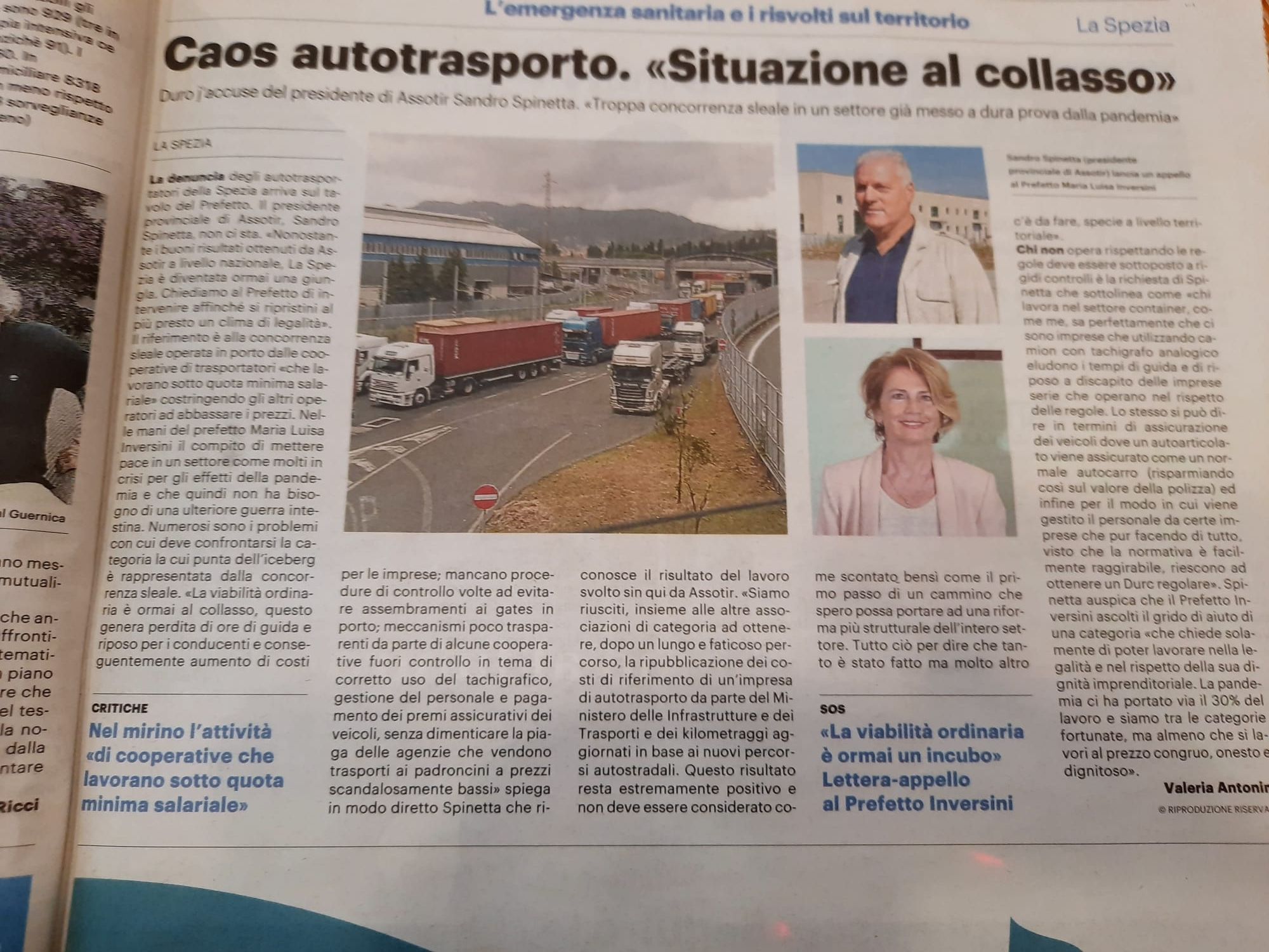 Assotir La Spezia a “La Nazione”: situazione dell’autotrasporto al collasso