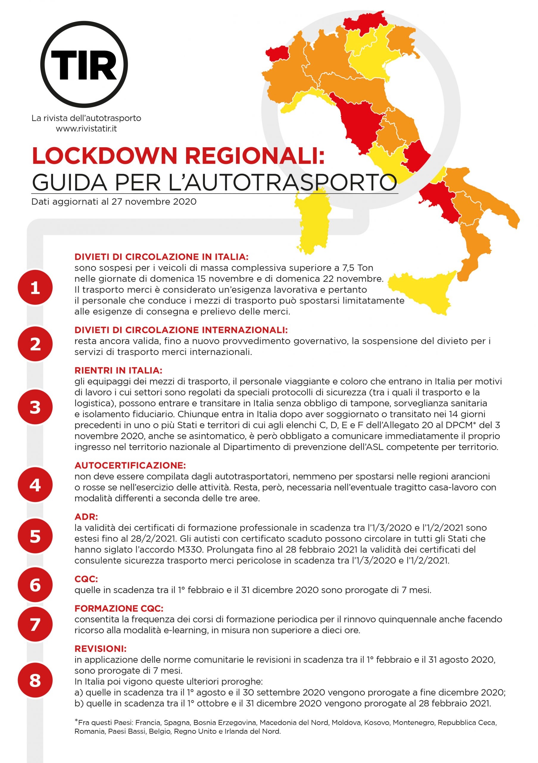 Lockdown regionali: le regole per l’autotrasporto
