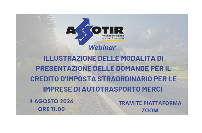 Credito di imposta straordinario a favore dell’autotrasporto: pubblicate le linee guida per le aziende, il 4 agosto il seminario di ASSOTIR